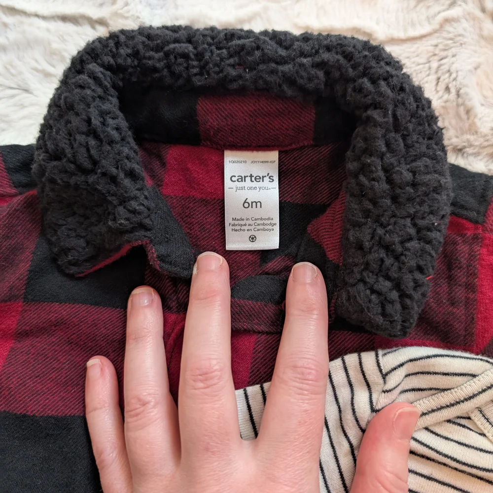 Carter's Red and Black Plaid Shirt with Striped Bodysuit